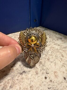 Vintage-Inspired Gold and Silver Winged Pendant Brooch